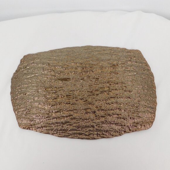 Pomegranate Romos Amber Console Serving Dish Pearlized Gold Glass 14" x 9.5" - Picture 8 of 11